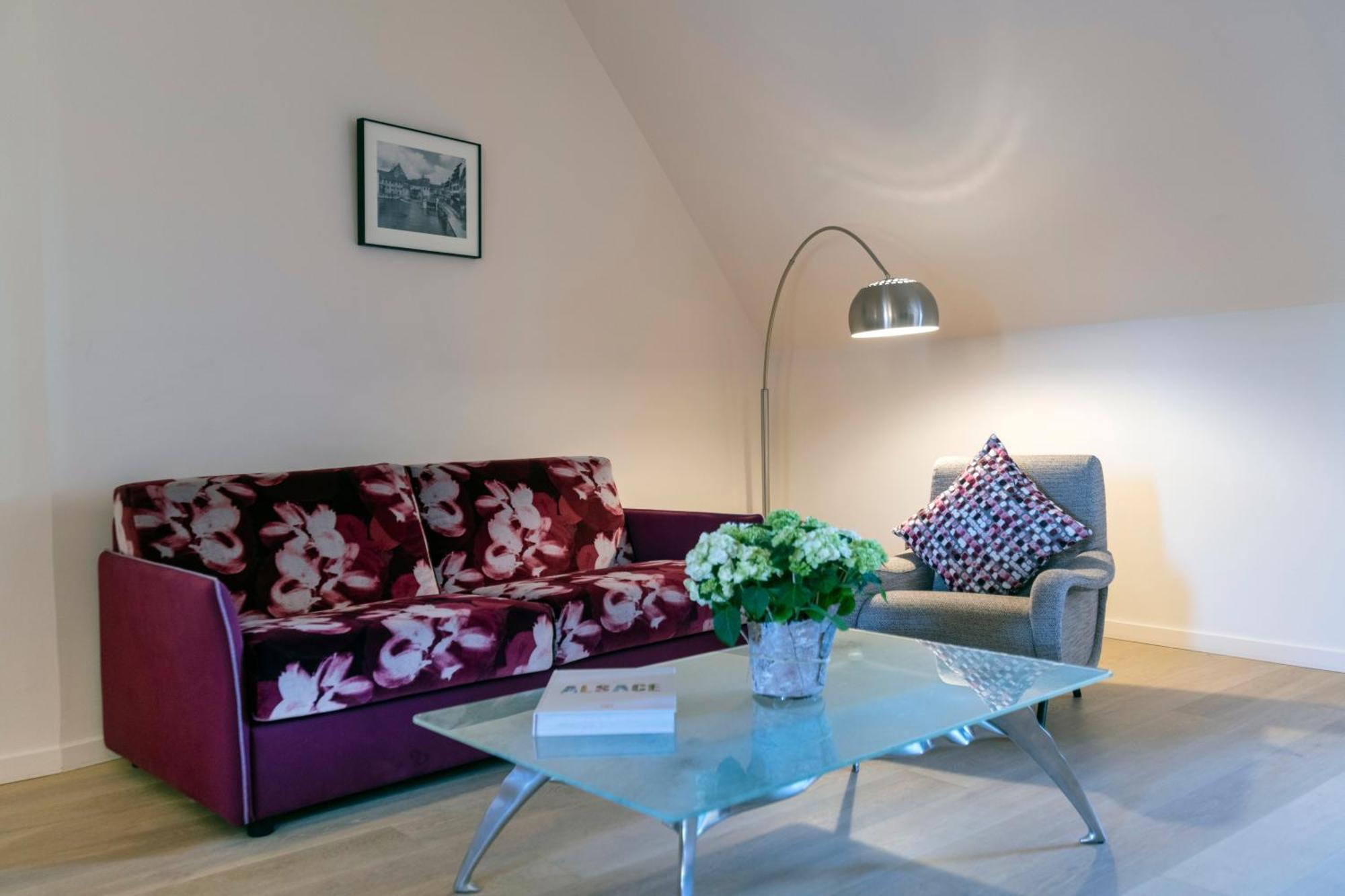 Hotel & Spa Regent Petite France Strasbourg Exteriör bild A living room with a sofa and a floor lamp
